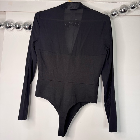 Fleur Du Mal Tuxedo Bodysuit Plunge Neckline Silk Blend - Picture 10 of 10